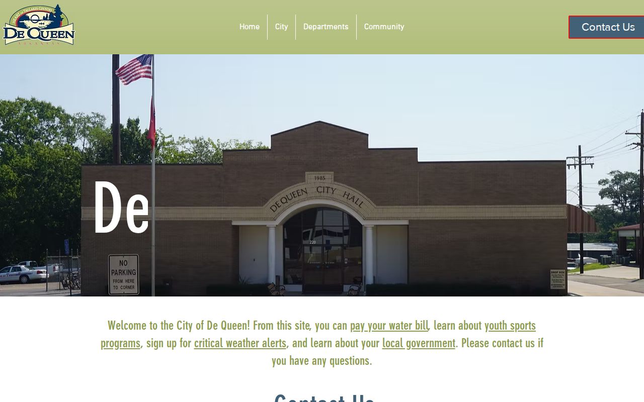 Official City of De Queen website showing city government information