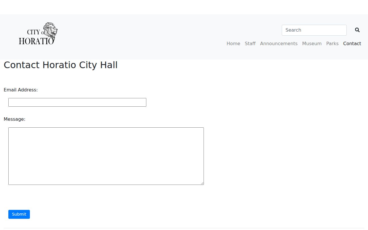 Official Horatio city contact form for email messages