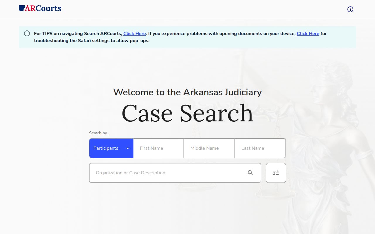 Arkansas Judiciary public case search interface