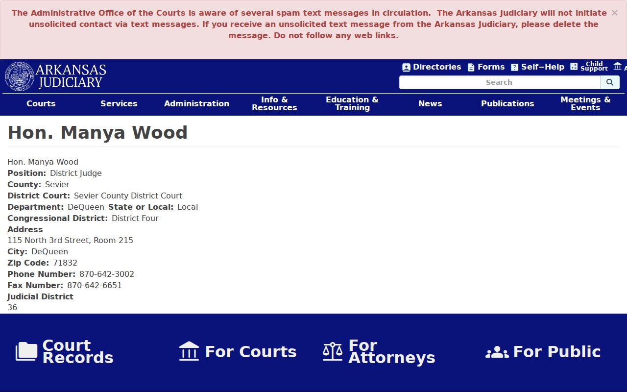 Arkansas Judiciary listing for Sevier County District Court DeQueen Department