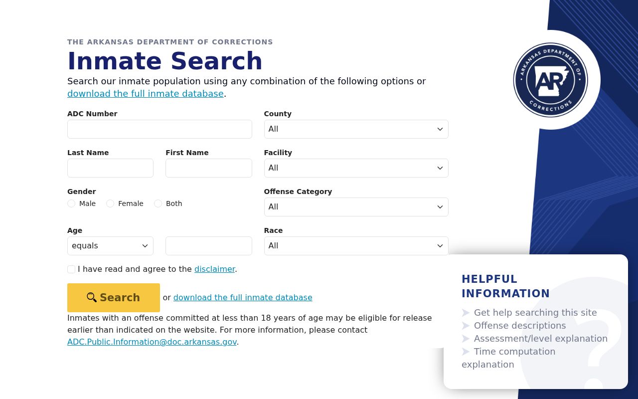Sevier County criminal history Arkansas inmate search