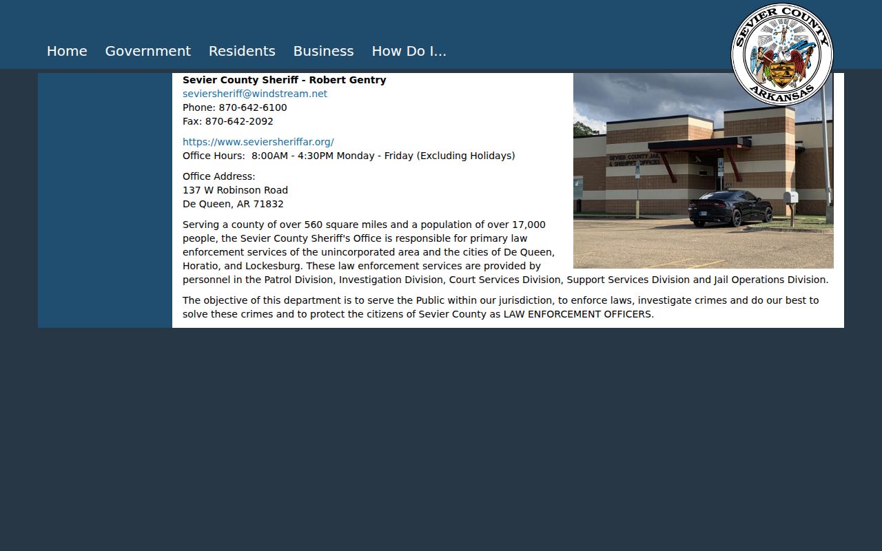 Sevier County criminal history sheriff records office