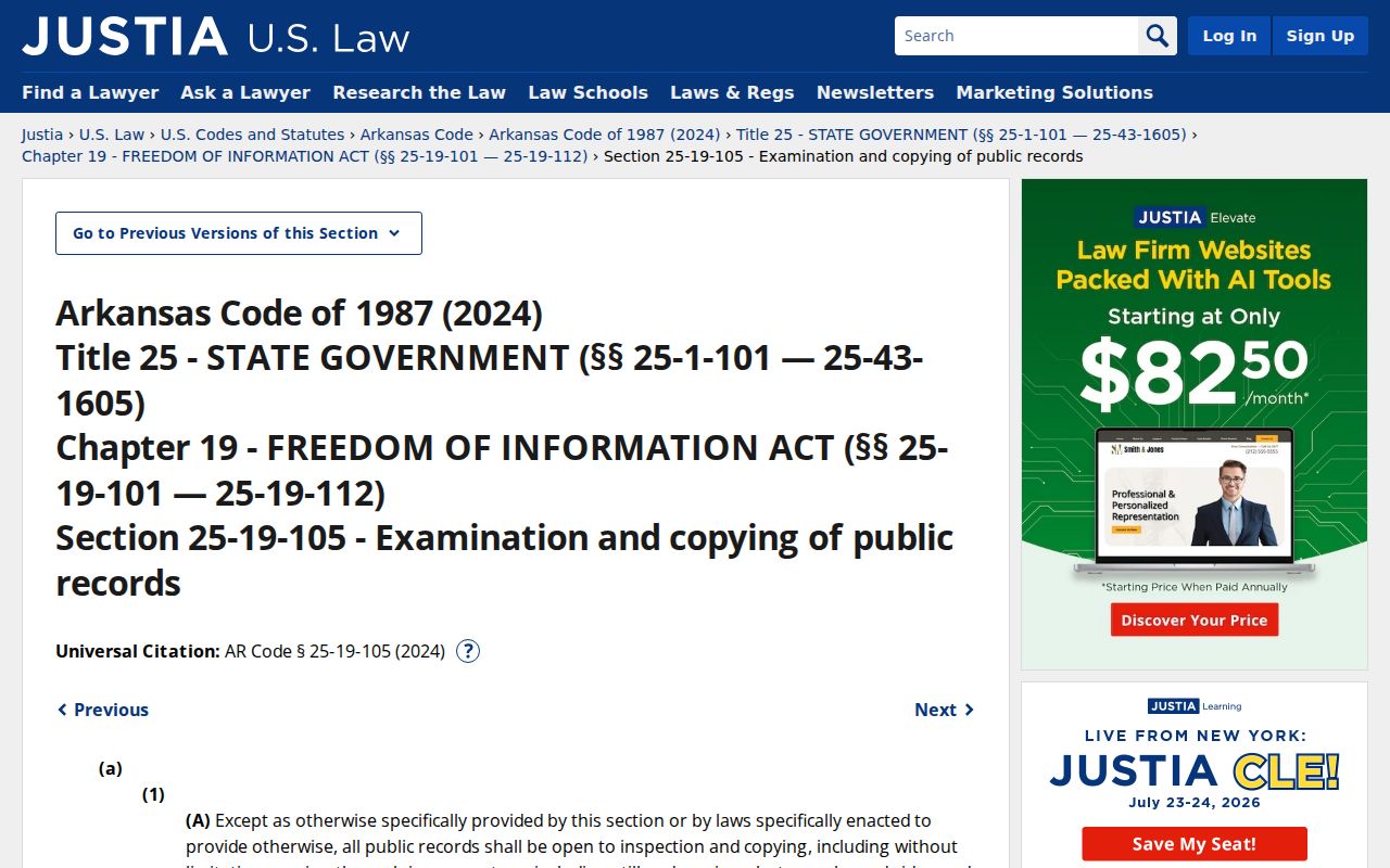 Sevier County criminal records Arkansas public inspection law