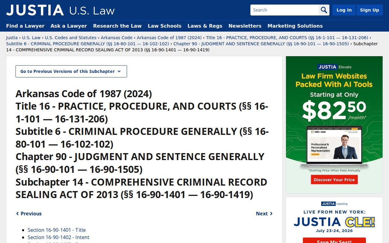Sevier County criminal records Arkansas sealing law